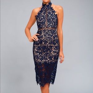 Lulus Divine Destiny Navy Blue Lace MIDI Dress Size S
